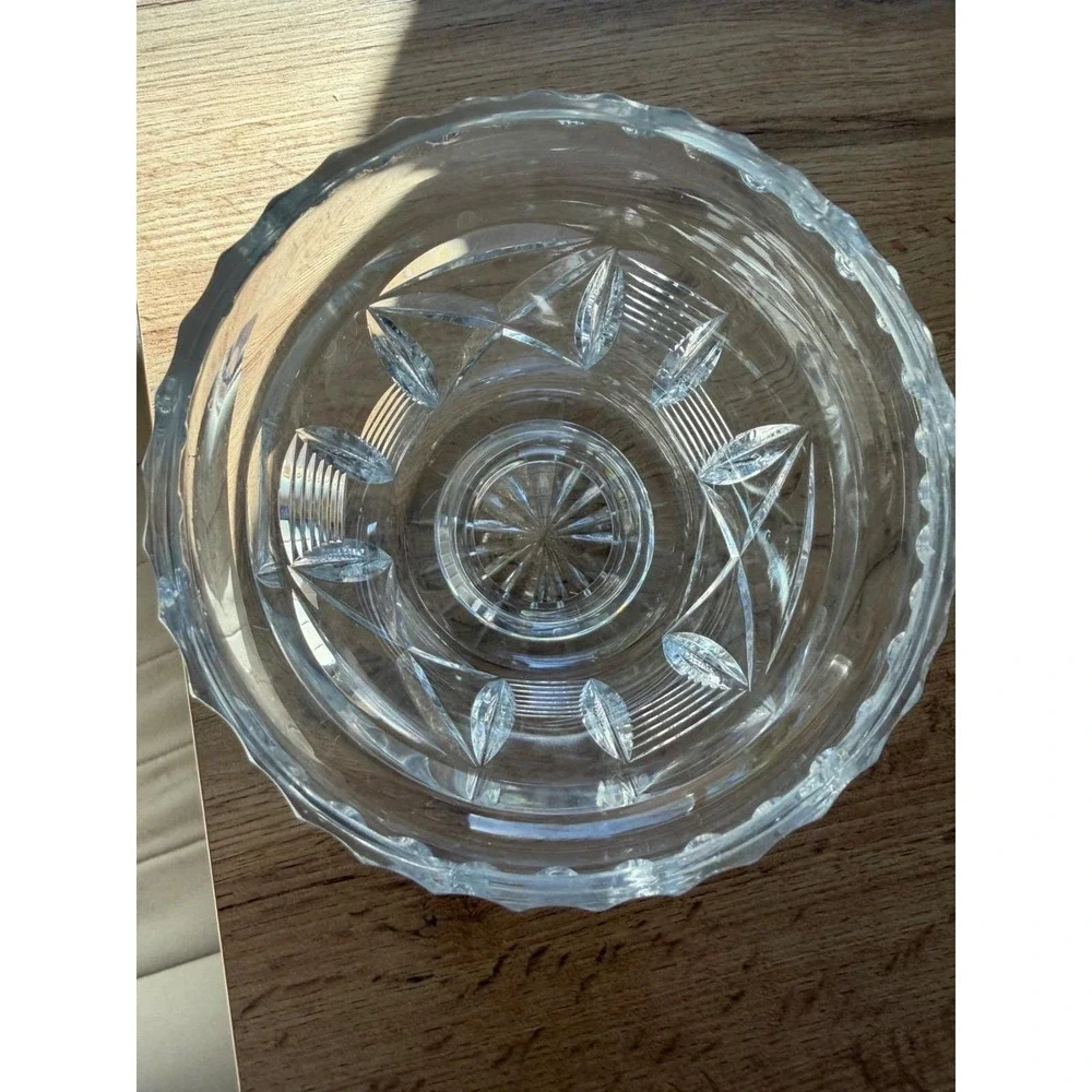 Vintage Cut Glass Crystal Serving Set Starburst Diamond Pattern 5 Pc Collection